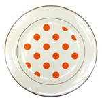 Polka Dots - Safety Orange on White Porcelain Plate