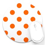 Polka Dots - Safety Orange on White Round Mousepad