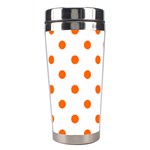Polka Dots - Safety Orange on White Stainless Steel Travel Tumbler