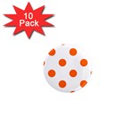 Polka Dots - Safety Orange on White 1  Mini Magnet (10 pack)