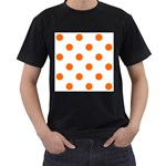 Polka Dots - Safety Orange on White Men s T-Shirt (Black)