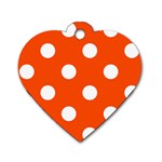 Polka Dots - White on Tangelo Orange Dog Tag Heart (One Side)