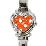 Polka Dots - White on Tangelo Orange Heart Italian Charm Watch