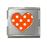 Polka Dots - White on Tangelo Orange Mega Link Heart Italian Charm (18mm)