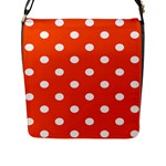 Polka Dots - White on Tangelo Orange Flap Closure Messenger Bag (L)