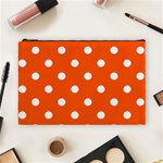 Polka Dots - White on Tangelo Orange Cosmetic Bag (L)