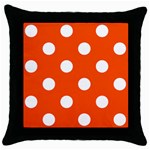 Polka Dots - White on Tangelo Orange Throw Pillow Case (Black)