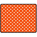 Polka Dots - White on Tangelo Orange Double Sided Fleece Blanket (Medium) (Two Sides)