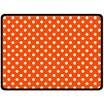 Polka Dots - White on Tangelo Orange Double Sided Fleece Blanket (Large) (Two Sides)