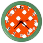 Polka Dots - White on Tangelo Orange Color Wall Clock