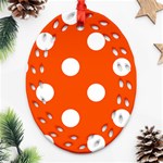 Polka Dots - White on Tangelo Orange Oval Filigree Ornament (Two Sides)