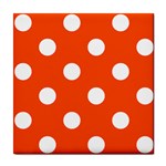 Polka Dots - White on Tangelo Orange Tile Coaster