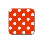 Polka Dots - White on Tangelo Orange Rubber Square Coaster (4 pack)
