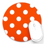 Polka Dots - White on Tangelo Orange Round Mousepad