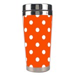 Polka Dots - White on Tangelo Orange Stainless Steel Travel Tumbler