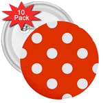 Polka Dots - White on Tangelo Orange 3  Button (10 pack)