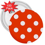 Polka Dots - White on Tangelo Orange 3  Button (100 pack)