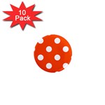 Polka Dots - White on Tangelo Orange 1  Mini Magnet (10 pack)