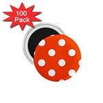 Polka Dots - White on Tangelo Orange 1.75  Magnet (100 pack)