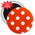 Polka Dots - White on Tangelo Orange 3  Magnet (100 pack)