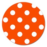 Polka Dots - White on Tangelo Orange Magnet 5  (Round)