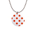 Polka Dots - Tangelo Orange on White 1  Button Necklace