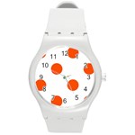 Polka Dots - Tangelo Orange on White Round Plastic Sport Watch (M)
