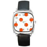 Polka Dots - Tangelo Orange on White Square Metal Watch