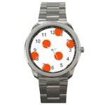 Polka Dots - Tangelo Orange on White Sport Metal Watch