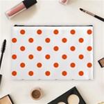 Polka Dots - Tangelo Orange on White Cosmetic Bag (L)