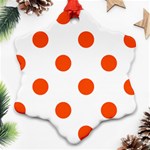 Polka Dots - Tangelo Orange on White Snowflake Ornament (Two Sides)