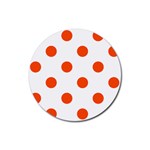 Polka Dots - Tangelo Orange on White Rubber Round Coaster (4 pack)