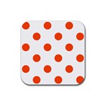 Polka Dots - Tangelo Orange on White Rubber Coaster (Square)