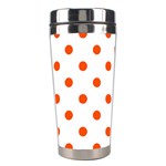 Polka Dots - Tangelo Orange on White Stainless Steel Travel Tumbler