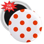 Polka Dots - Tangelo Orange on White 3  Magnet (100 pack)