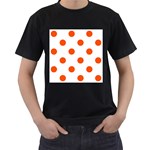 Polka Dots - Tangelo Orange on White Men s T-Shirt (Black)