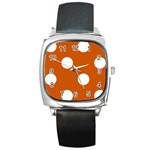 Polka Dots - White on Burnt Orange Square Metal Watch