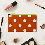 Polka Dots - White on Burnt Orange Canvas Cosmetic Bag (XS)