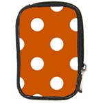 Polka Dots - White on Burnt Orange Compact Camera Leather Case
