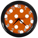 Polka Dots - White on Burnt Orange Wall Clock (Black)