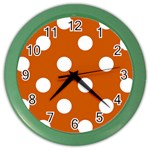 Polka Dots - White on Burnt Orange Color Wall Clock