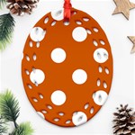 Polka Dots - White on Burnt Orange Oval Filigree Ornament (Two Sides)