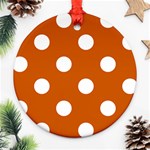 Polka Dots - White on Burnt Orange Round Ornament (Two Sides)
