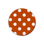 Polka Dots - White on Burnt Orange Rubber Coaster (Round)