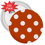 Polka Dots - White on Burnt Orange 3  Button (100 pack)