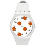 Polka Dots - Burnt Orange on White Round Plastic Sport Watch (M)