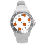 Polka Dots - Burnt Orange on White Round Plastic Sport Watch (L)