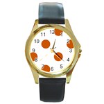 Polka Dots - Burnt Orange on White Round Gold Metal Watch