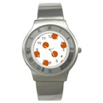 Polka Dots - Burnt Orange on White Stainless Steel Watch