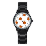 Polka Dots - Burnt Orange on White Stainless Steel Round Watch